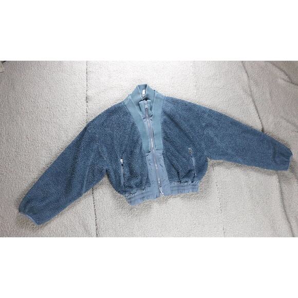 Free People Movement Jacket Womens Medium Blue Gear Up Sherpa Bomber Coat - Picture 2 of 8